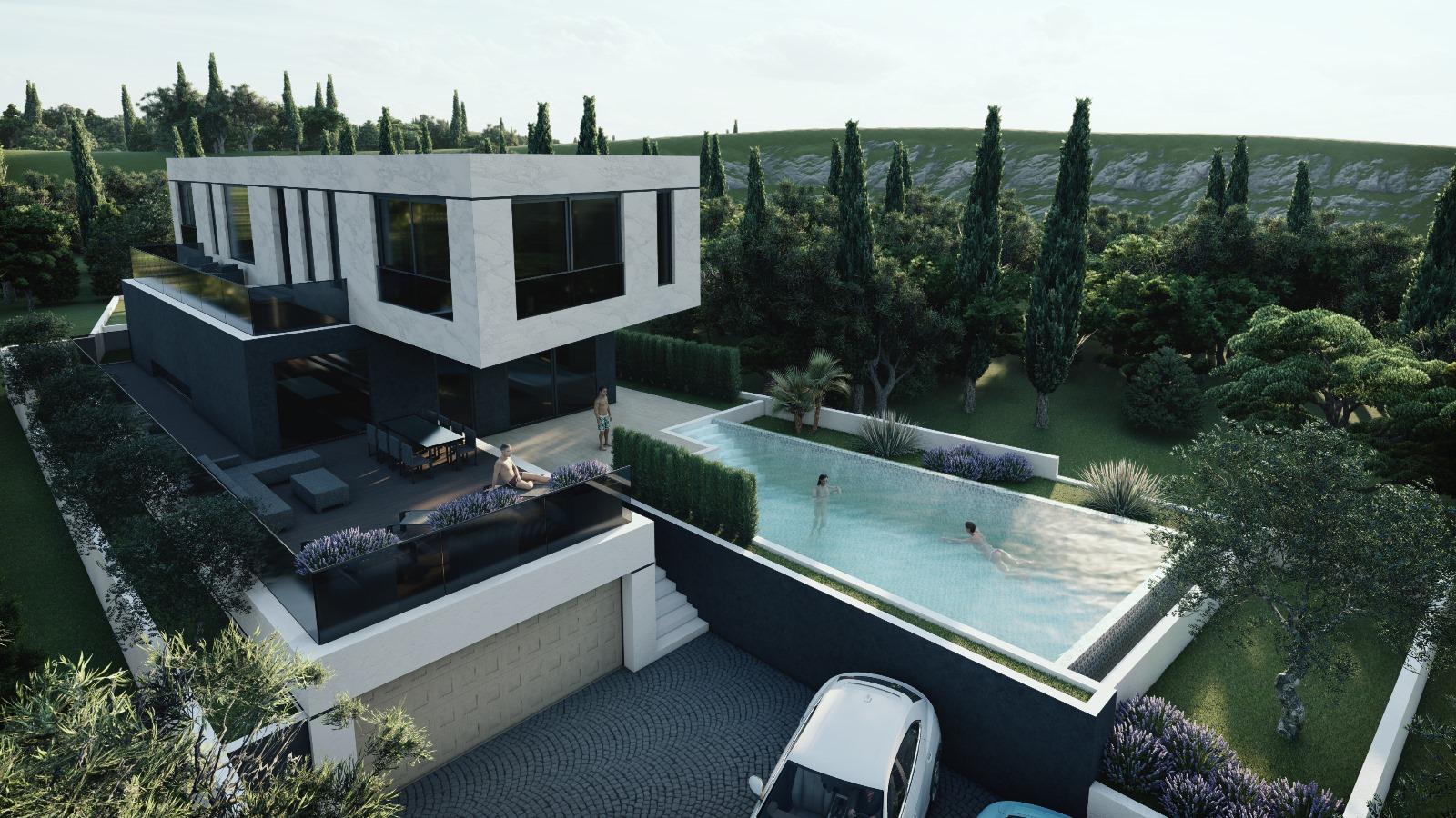 Villa exterior with infinity pool